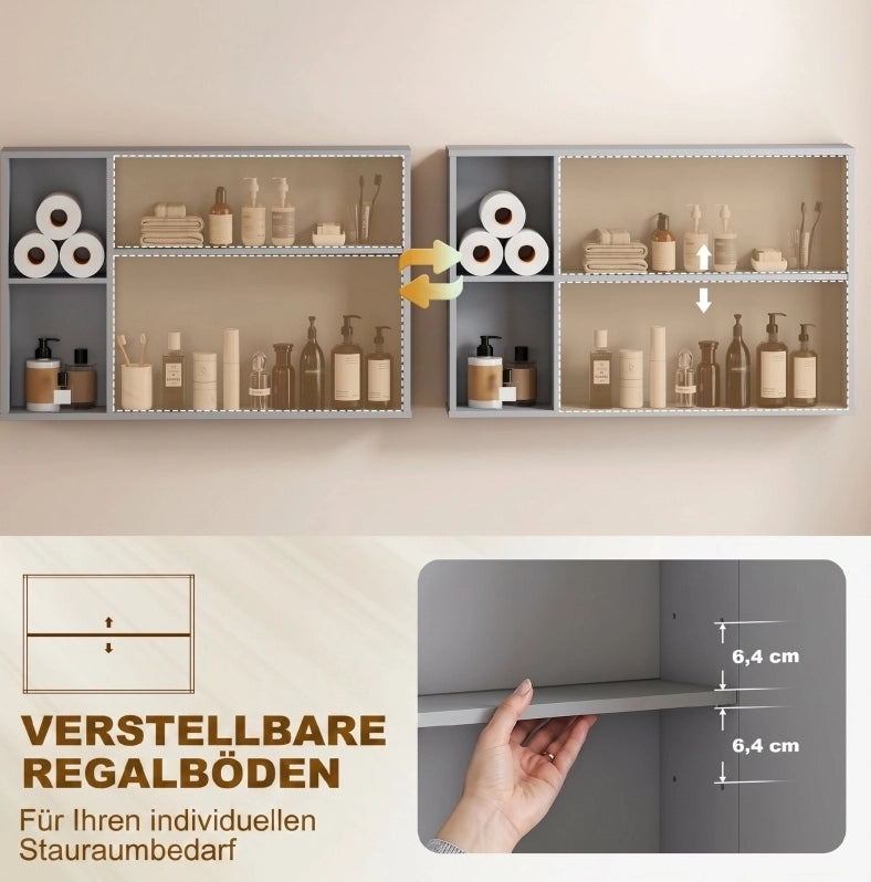 Armadietto a specchio da parete in MDF grigio, 90 cm