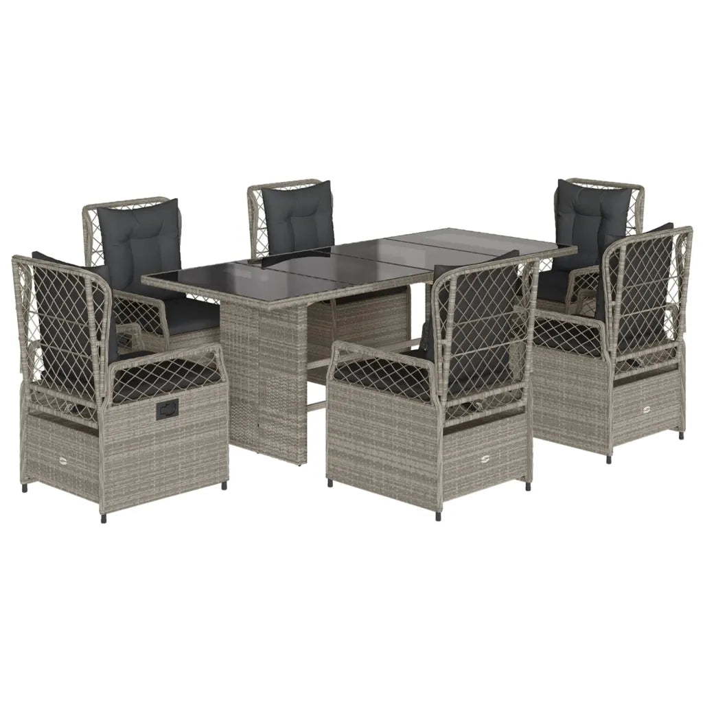 Set da Pranzo da Giardino 7 pz Cuscini Polyrattan Grigio Chiaro