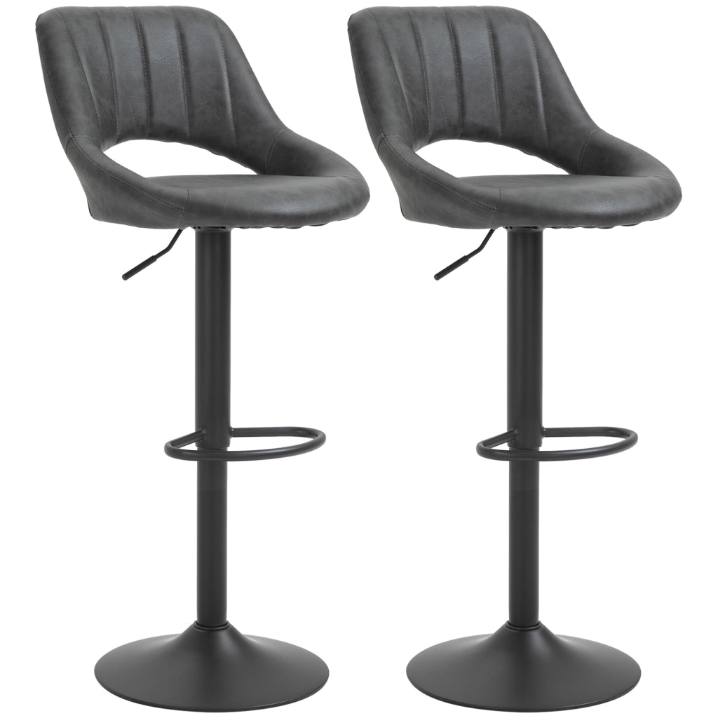 Set di 2 sgabelli da bar girevoli regolabili in altezza con schienale, effetto pelle e base in metallo grigio