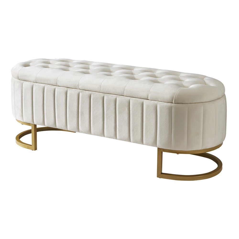 Panca Contenitore Imbottita in Velluto ¨C Xylo ¨C Beige 120x40 cm