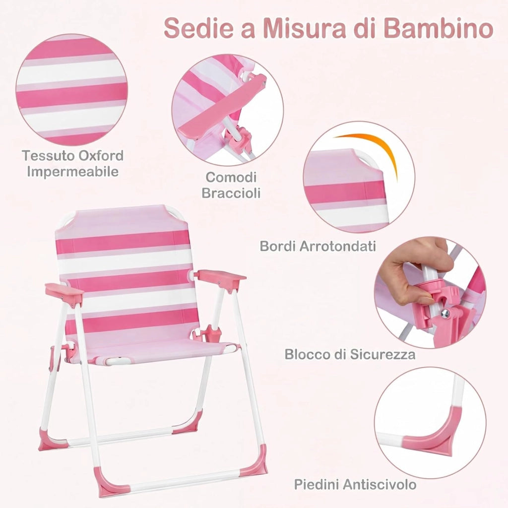 Set Tavolo e Sedie da Giardino per Bambini con Ombrellone (Rosso) | Set da Esterno per Bambini 4 Pezzi con Tavolino Rotondo, 2 Sedie Pieghevoli e Ombrellone Regolabile in Altezza per Campeggio