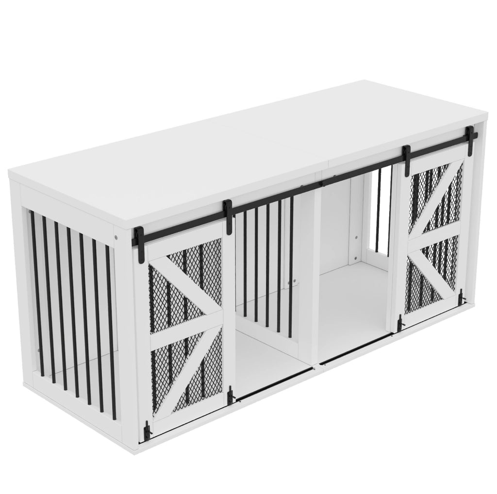 Mobile kennel doppio in MDF e metallo bianco con porte scorrevoli