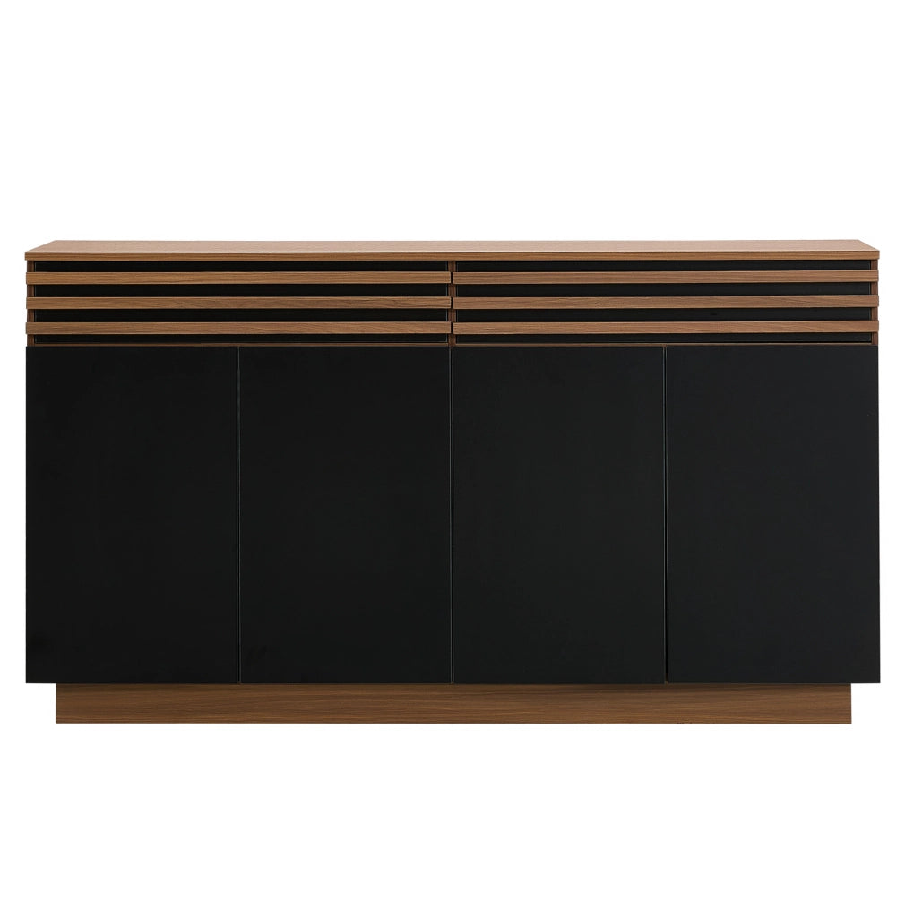 Sideboard 150x40x85 cm in MDF effetto legno marrone e nero; 2 cassetti e 4 ante