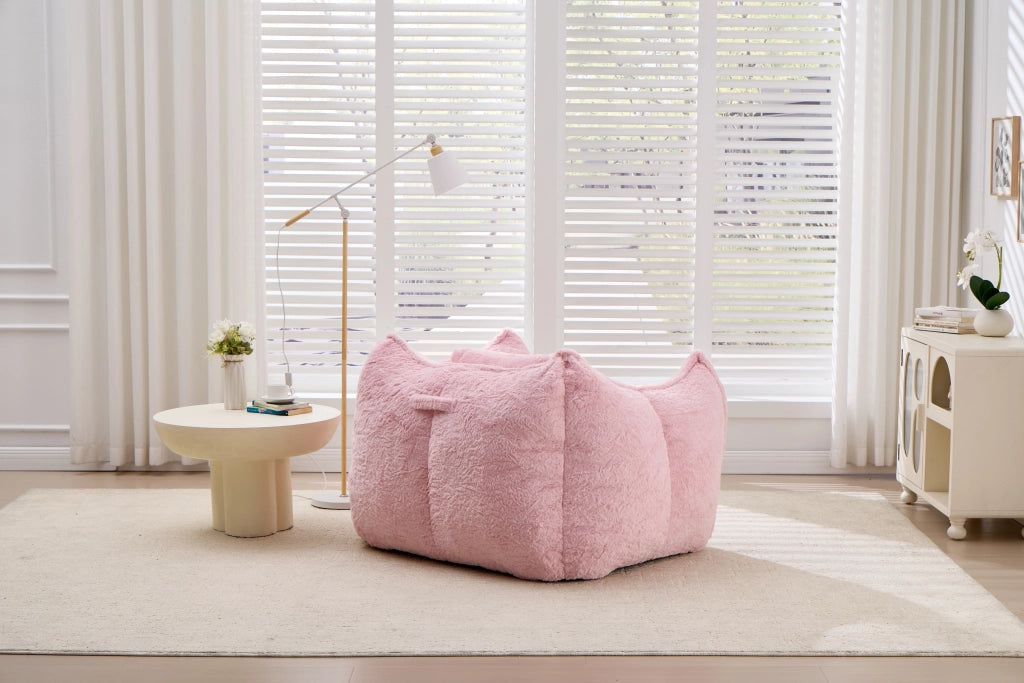 POLTRONA SACCO Morbida in Faux Fur Rosa per Soggiorno e Camera da Letto