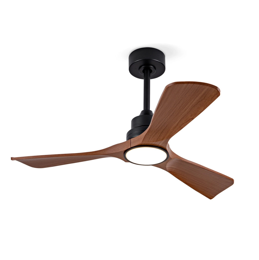 Ventilatore da soffitto con luce LED e motore DC reversibile nero e noce scuro HAVRYA