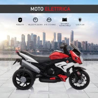 Moto Elettrica per Bambini 3-5 Anni Max. 25kg con Luci, Musica, Batteria 6V e Velocità 3km/h, 86x42x52 cm, Rossa