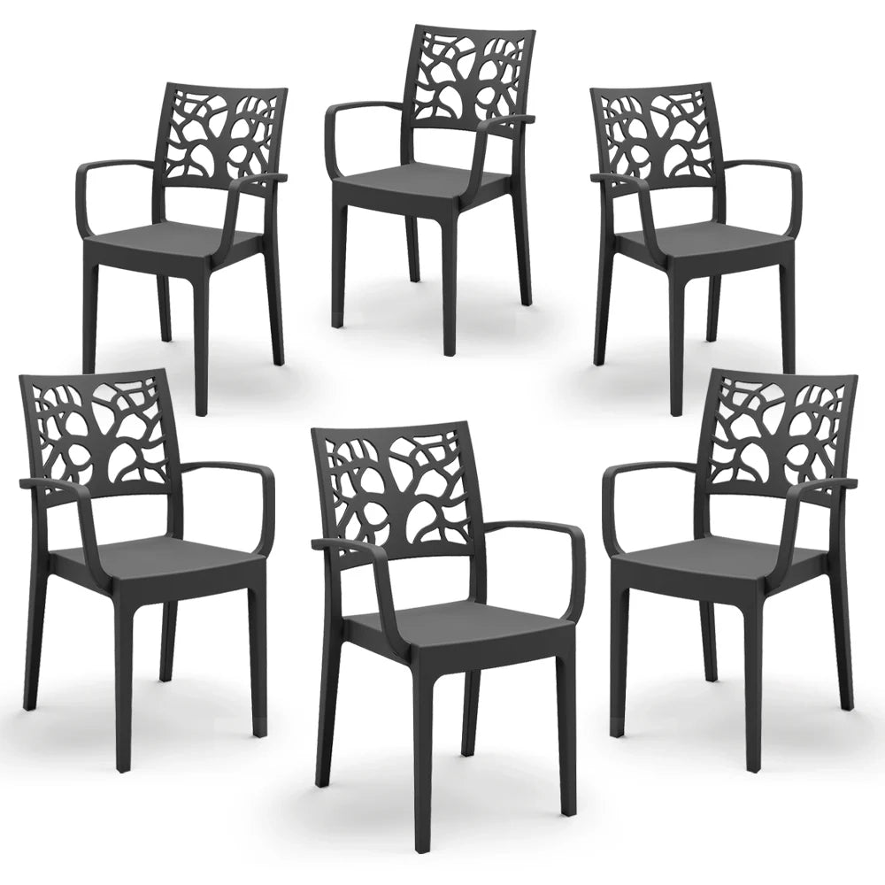 Set 4 sedie con braccioli in polipropilene TETI, impilabile, resistente ai raggi UV, design moderno, ideale per ambienti interni ed esterni, colore Ghisa