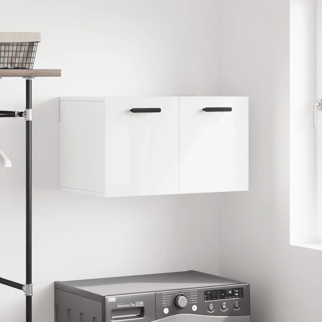 Armadietto a Muro | Mobile a Parete Bianco Lucido 60x36,5x35 cm Legno Multistrato