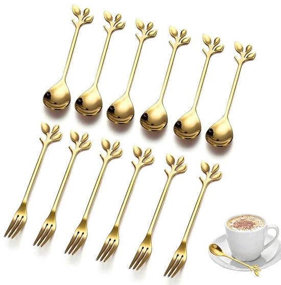 Set di 12 posate per dessert in oro