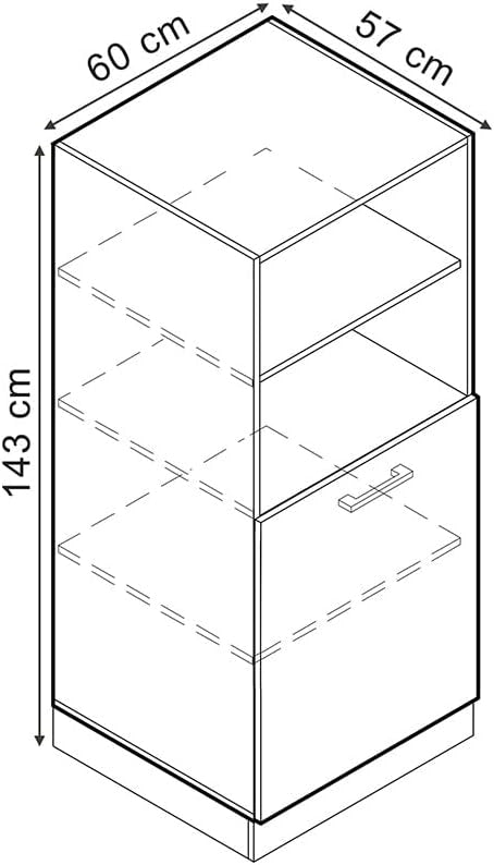 Dispensa universale R-Line, Nero lucido, 60 cm con ripiani aperti e anta, per la conservazione di utensili domestici e per la pulizia