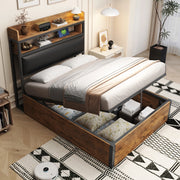 Letto singolo 90x200 cm con contenitore idraulico e USB; struttura in metallo e legno; nero
