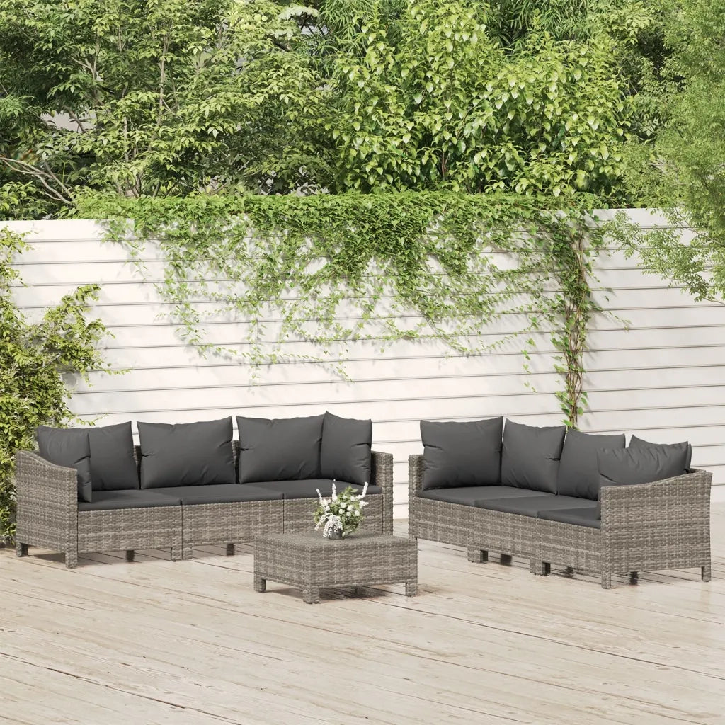 Set Divani da Giardino 7 pz con Cuscini in Polyrattan Grigiocod mxl 76665