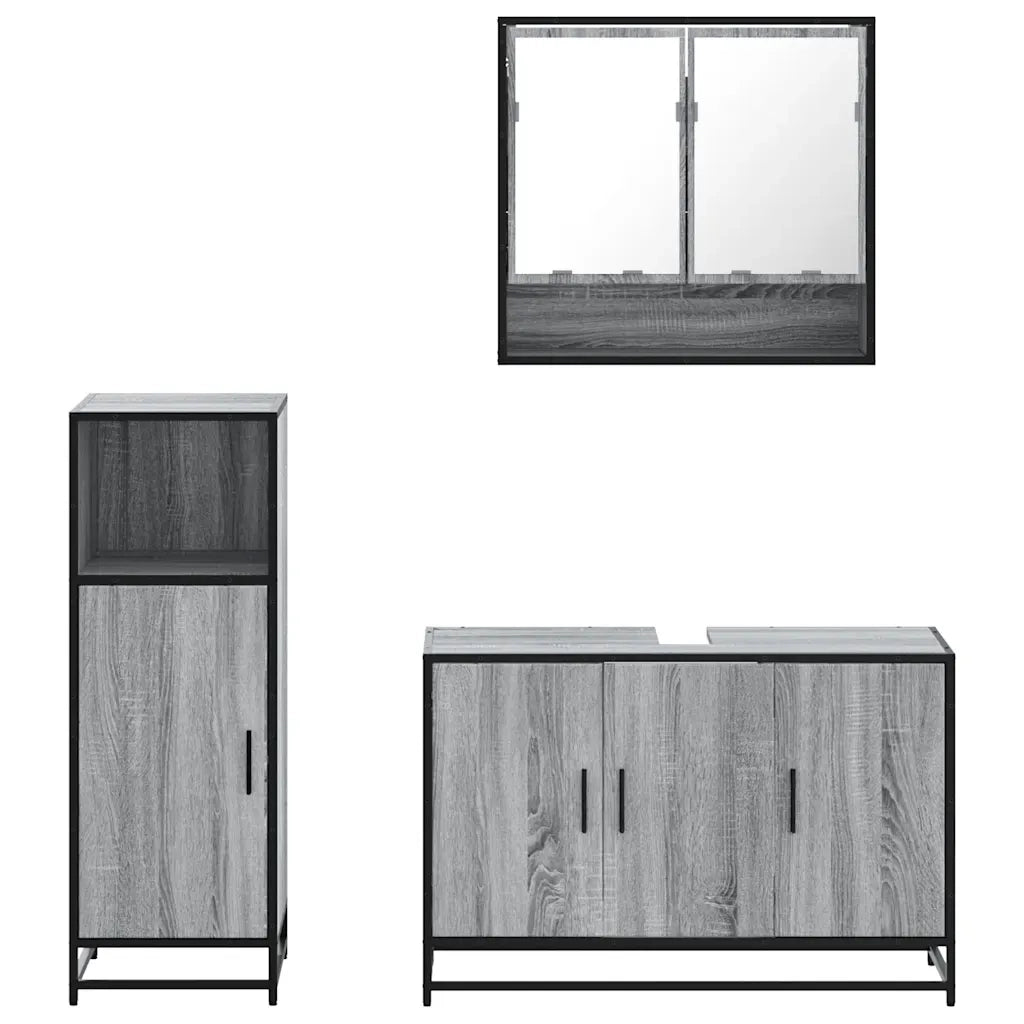 Set Mobili da Bagno 3 pz Grigio Sonoma in Legno Multistrato 3300983