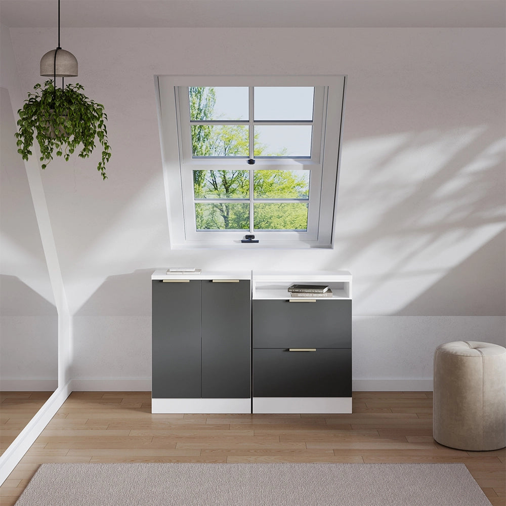 Set di mobili sottotetto Rion Antracite-oro/Bianco 120 cm Set di 2 carcasse armadio profondità 60 cm Vicco