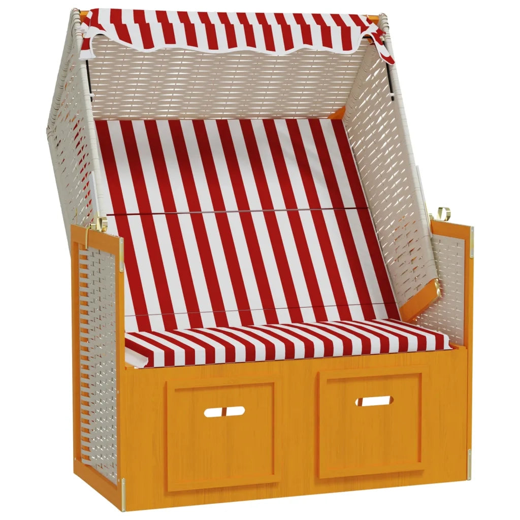 Strandkorb Tettoia Polyrattan e Legno Massello Rosso e Bianco