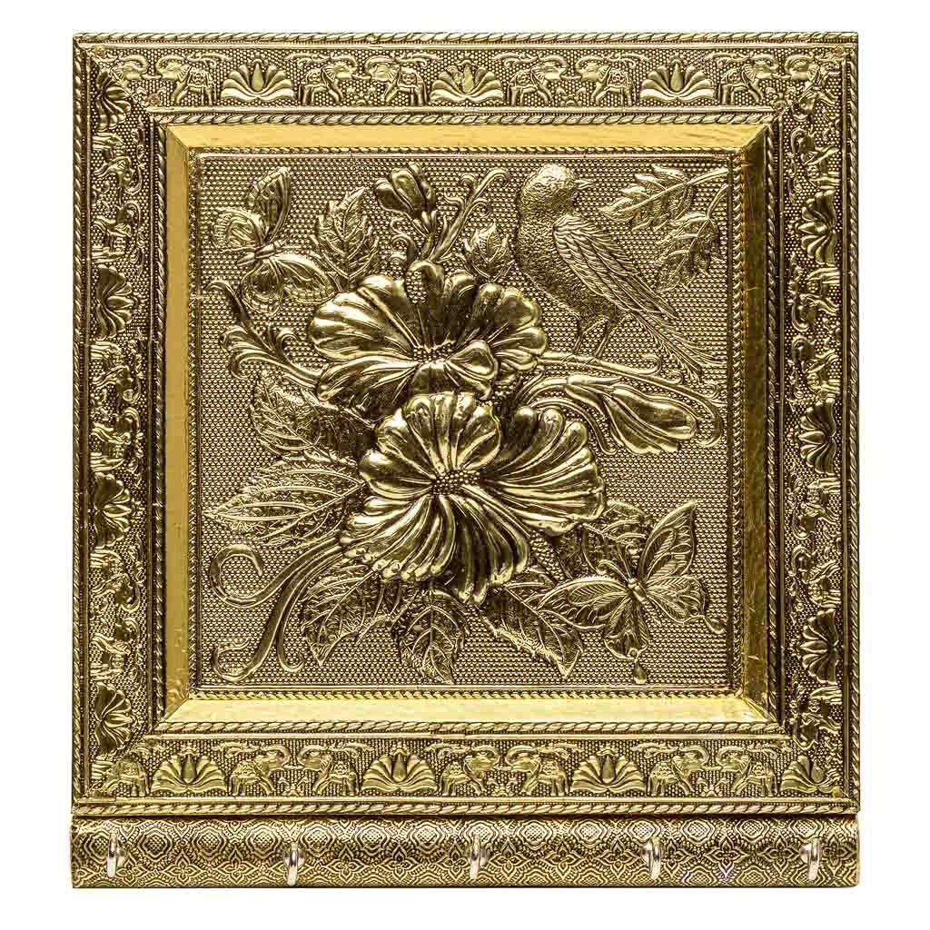Portachiavi in metallo dorato goffrato 25x22,5x2h