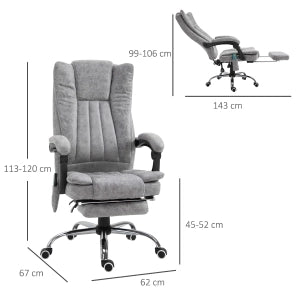 POLTRONA MASSAGGIO E RISCALDAMENTO 62x67x113-120 cm Grigio in microfibra