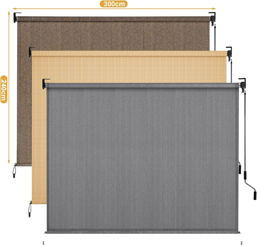 Tenda da sole verticale 300 x 240 cm, in HDPE per terrazze, tenda da sole da balcone, tubo in alluminio con manovella wireless, per balcone, terrazza, giardino, marrone, 1 pezzo