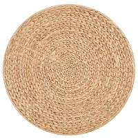 Pouf Contenitore Rotondo Stile Boho con Rivestimento Naturale, Tavolino da Salotto Ø43x43cm, Kaki
