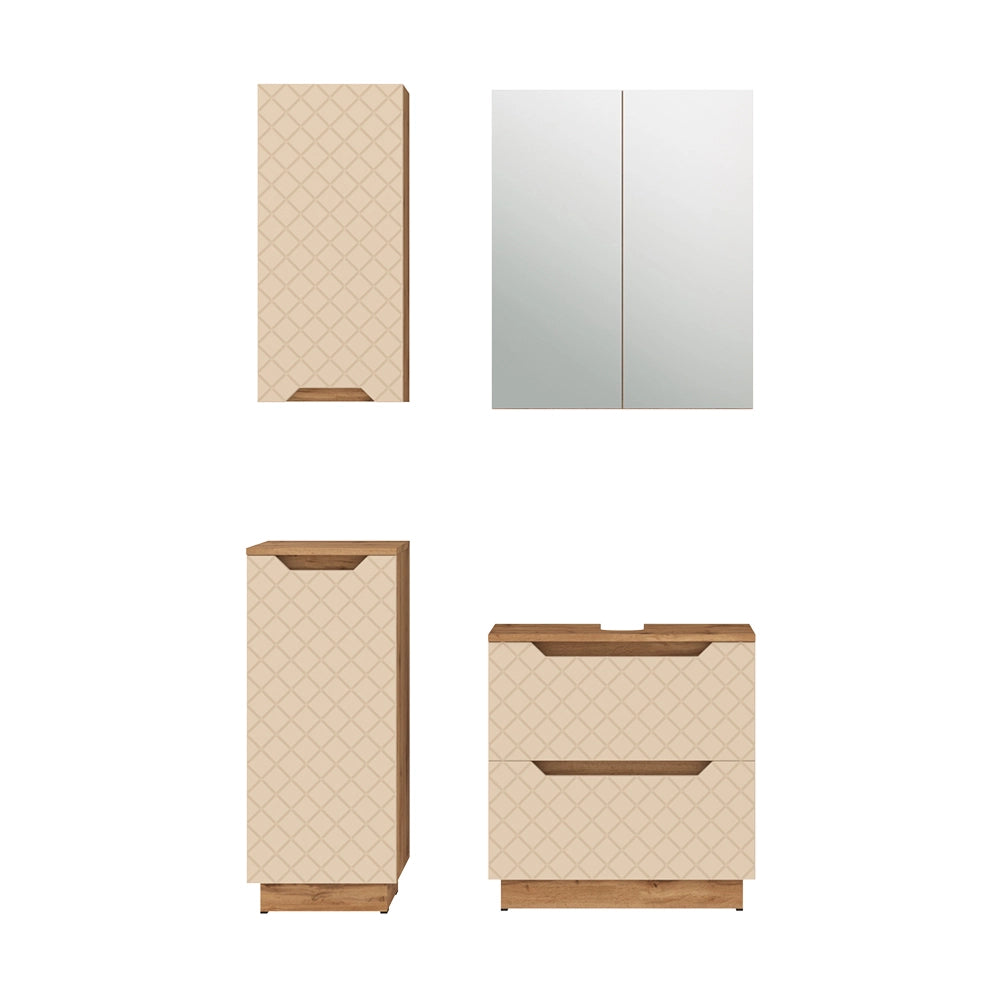 Vicco Set di mobili da bagno Rovere/cashmere con struttura in piastrelle 4 parti