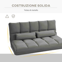 Divano Letto da Terra 130x73x60 cm con Schienale Reclinabile su 7 Livelli e Cuscini Grigio Carbone