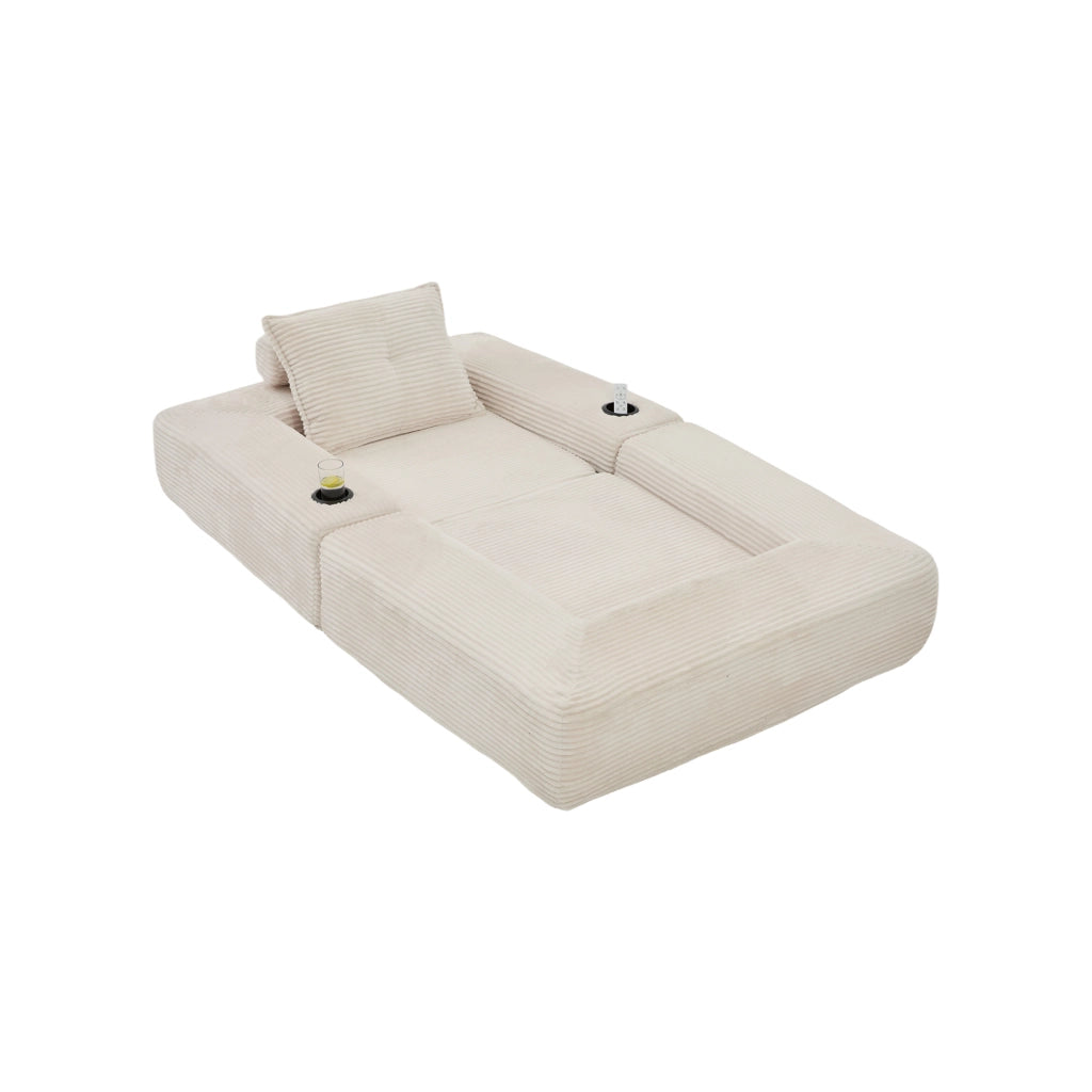 Divano letto modulare 2 posti - con tasche laterali e portabicchieri - in cord beige