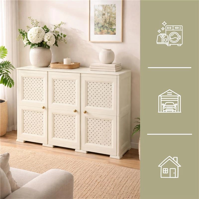 ARMADIO 3 ANTE ANGORA 118X43X85,5 CM CON PUNTALI E ANTE TRAFORATE – MOBILE COMPATTO DECORATIVO PER ZONA GIORNO
