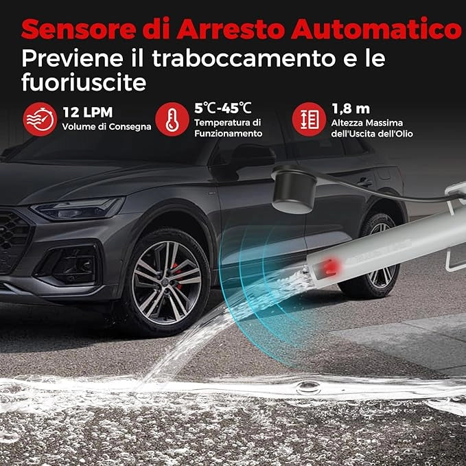 Pompa di Trasferimento del Carburante con Sensore di Arresto Automatico, Pompa Travaso Gasolio Elettrica a Batterie o Ricaricabile con Adattatore di 3 Dimensioni, con Infusione di 12L/min