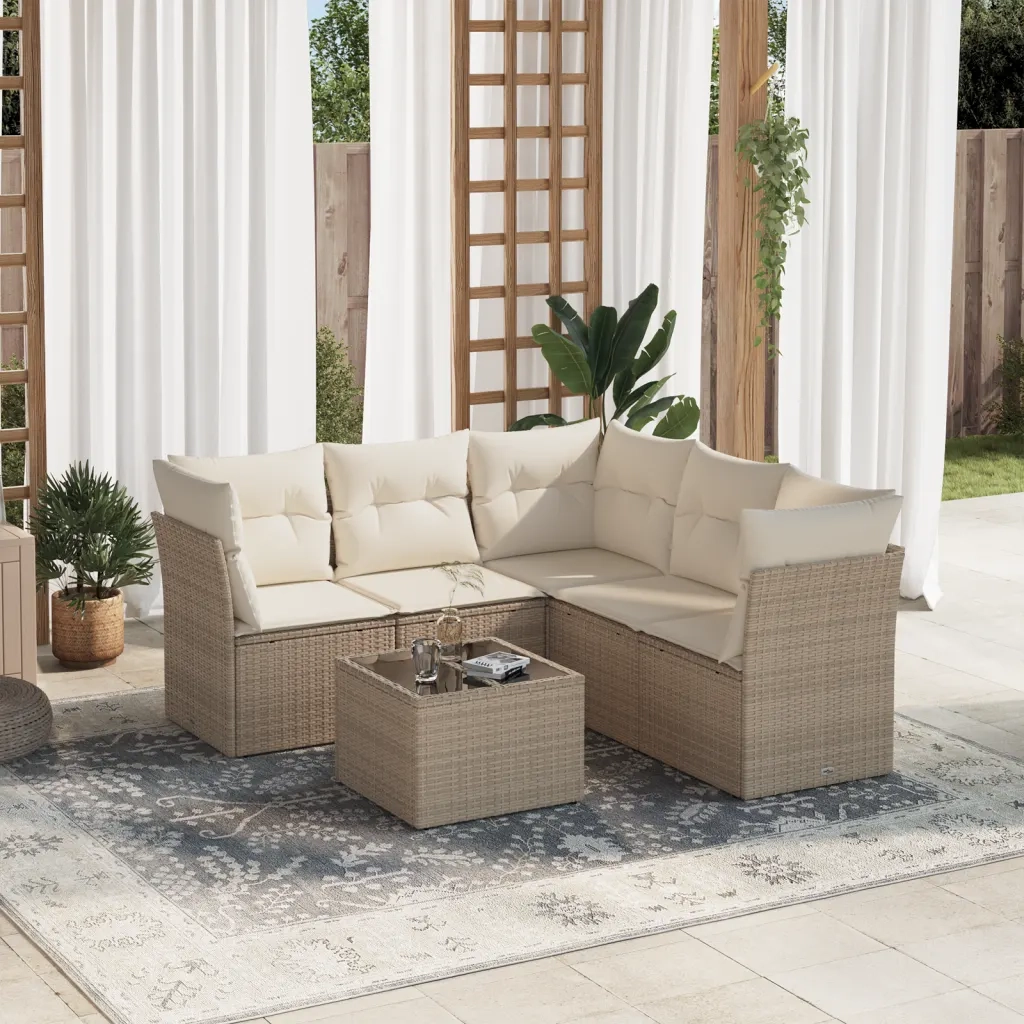 Set Divano da Giardino 6 pz con Cuscini Beige in Polyrattancod mxl 87393
