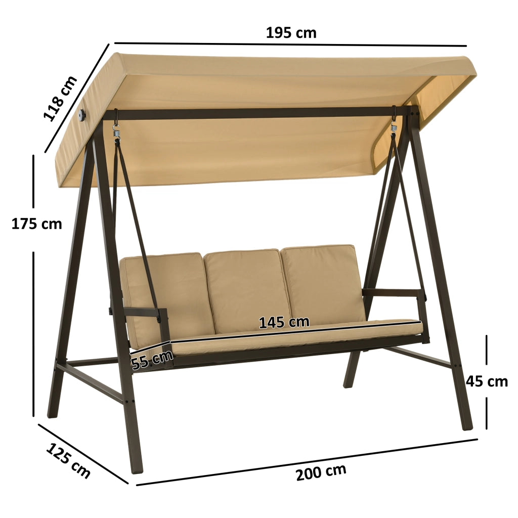 Amaca a dondolo da giardino ¨C zephmum ¨C Beige e Marrone 200x125x175 cm