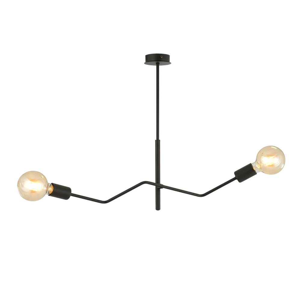 Sospensione Industrial 2 Luci Febe In Acciaio Nero E Bracci Regolabili