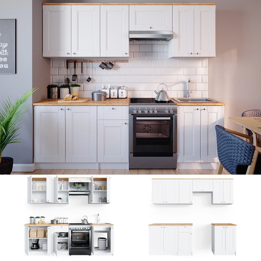 Mobile da cucina Bergamo Bianco/Rovere dorato 240 cm, PL Goldkraft Vicco