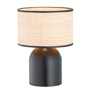 Lampada da tavolo Aspen in acciaio nero e tessuto effetto rattan