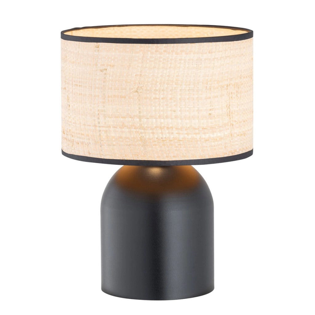 Lampada da tavolo Aspen in acciaio nero e tessuto effetto rattan