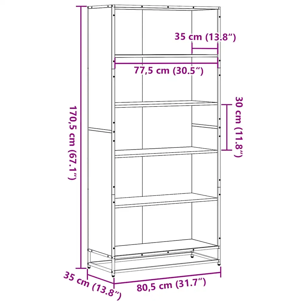Libreria Rovere Fumo 80,5x35x170,5 cm in Truciolato 3300857