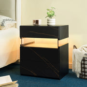 Comodino LED con 3 cassetti, pannello acrilico, nero e oro