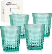 Set di 4 bicchieri in vetro verde 300 ml con texture a rilievo, per bevande, cocktail, tè, caffè, bicchieri da cocktail, lavabili in lavastoviglie