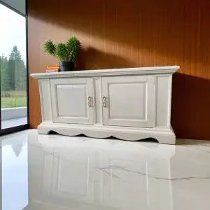 Porta tv Alberta in legno 2 ante bugnate bianco anticato