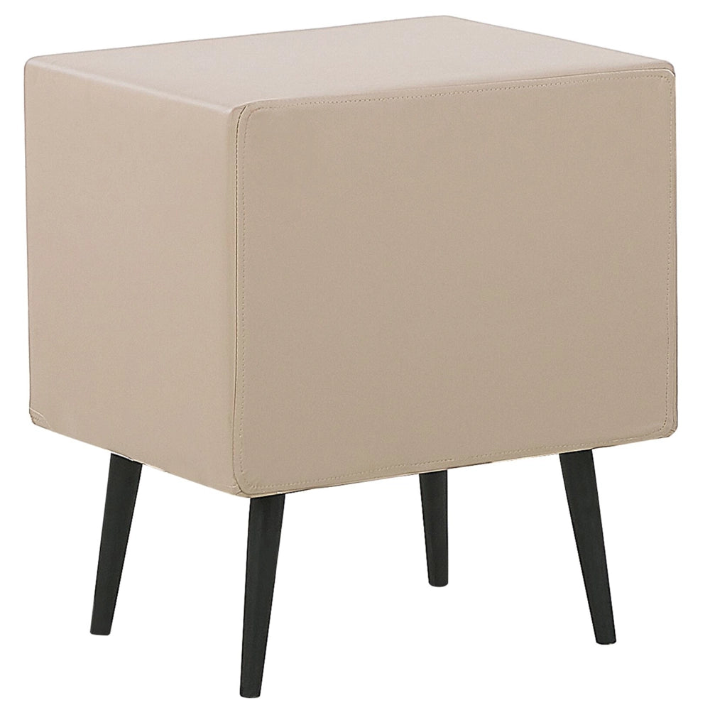 Comodino Rivestimento in Ecopelle Beige 2 Cassetti Comodino Design Moderno Minimalista Gambe Nere