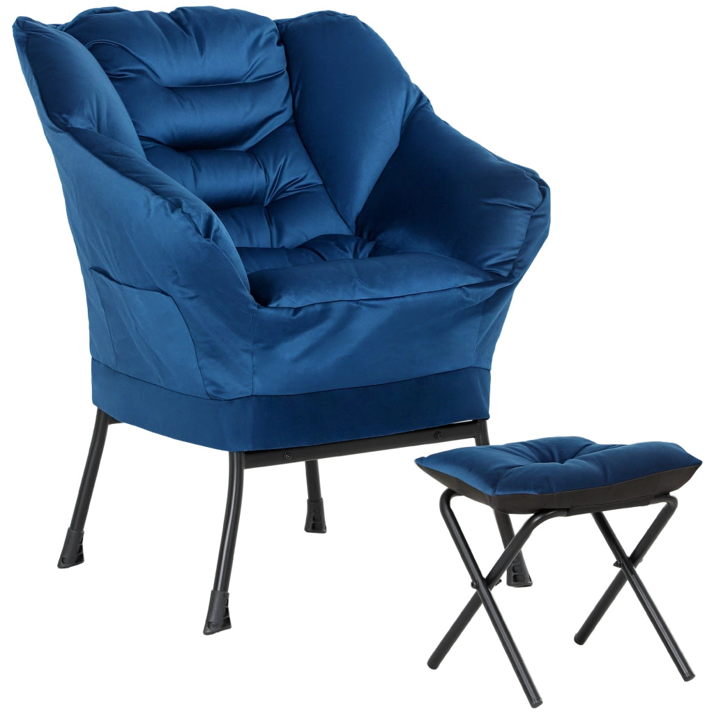 Poltrona Relax con Poggiapiedi ¨C Zephmum ¨C Blu Tessuto 88x98x108