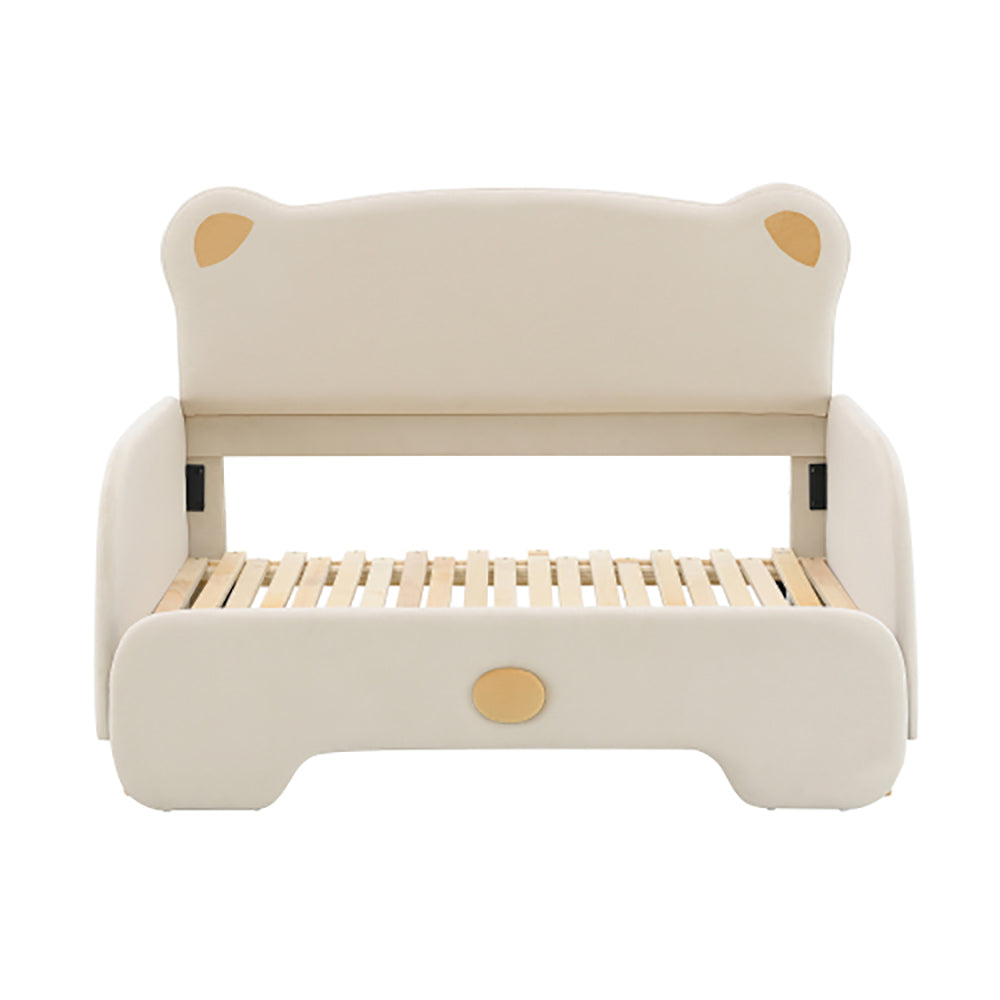 Letto a castello per bambini a forma di orso - Xylo - 140x200 cm - Beige - Bordo di protezione morbido