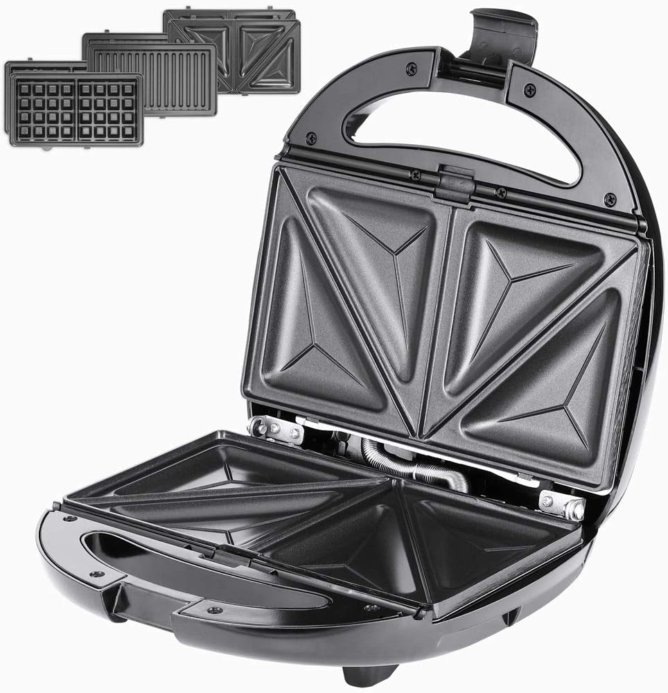 ® Griglia Tostapane 1000W 3 in 1 XXL Rivestimento Antiaderente Sandwich Maker Piastra Elettrica per Cialde Panini Carne