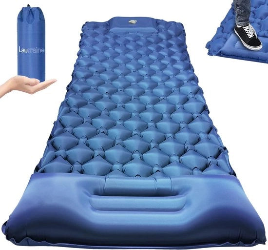 Matrimoniale Slaapmat Autoinflante con Cuscino - Ammorbidimento e Allungamento - Matrimoniale Portatile Ultraleggera per Campeggio - Matrimoniale Impermeabile Ripiegabile a Rotolo - Letto Esterno Matrimoniale - Blu