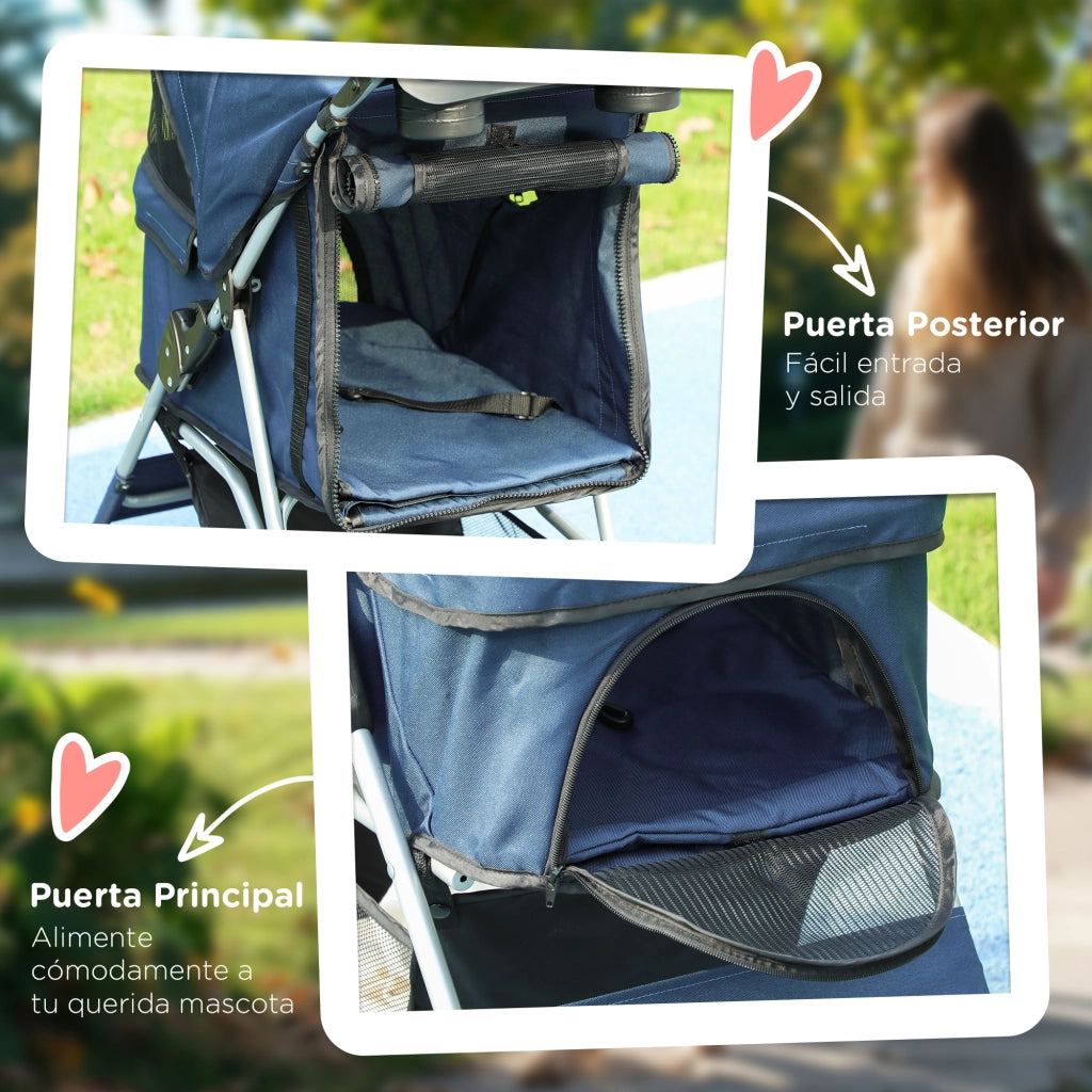 Carrello per Cani con Tenda Regolabile ¨C zephmum ¨C 77x45x99,5 cm Blu Scuro Tela Oxford