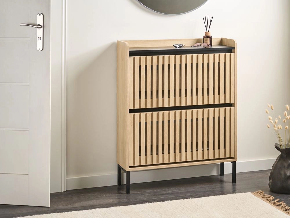 Scarpiera a 2 scomparti in legno MDF con finitura melaminica design scandinavo marrone chiaro