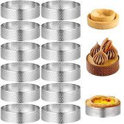 Tarteletti a forma di tarte 12 pezzi - Anelli per dessert - Acciaio inossidabile - Forme perforate per forno - Mousse/Mini-pizze - Circolazione ottimale dell'aria
