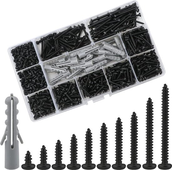Set di viti autoalimentanti per legno e parete - 630 pezzi - Nero