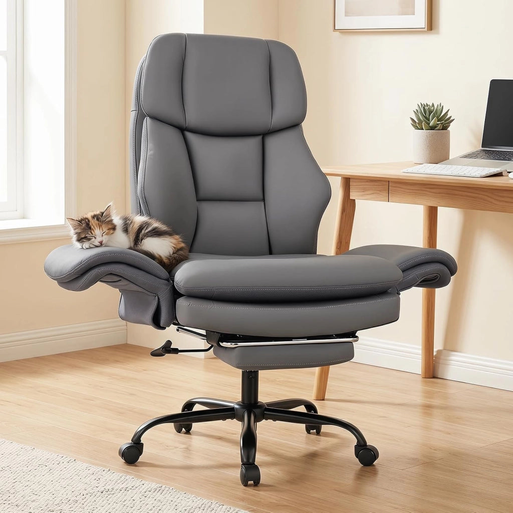Sedia da Ufficio Ergonomica, Portata 150 kg (Grigio) | Sedia Scrivania con Rotelle Girevole, Braccioli Regolabili su 5 Livelli e Poggiapiedi Retrattile, per Casa e Ufficio