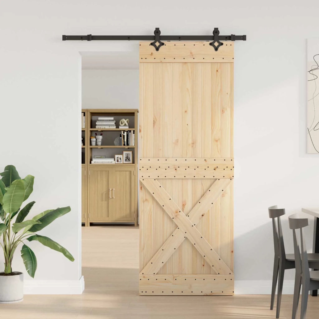 Porta scorrevole NARVIK Naturale e Nero 85 x 210 cm (152,5 cm)