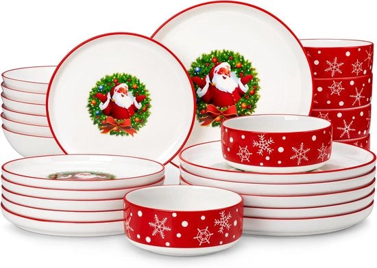 Servizio da Natale - Set di servizio da Natale - Porcellana - Servizio da tavola per Natale - Set da pranzo - Decorazione da tavola per Natale - Servizio da tavola festivo - Tavola da Natale - Set di servizio bianco rosso - Servizio da pranzo